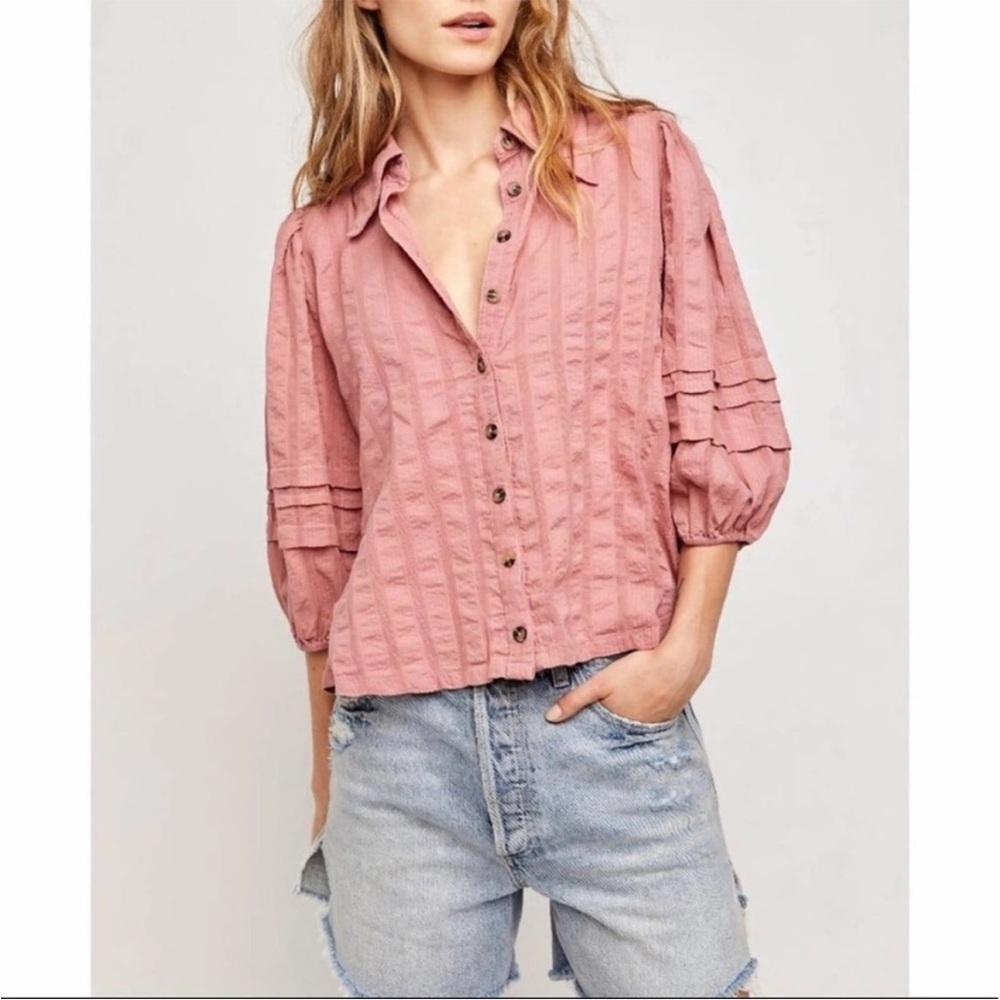Free People Happy Days Puff Sleeve Cropped Blouse